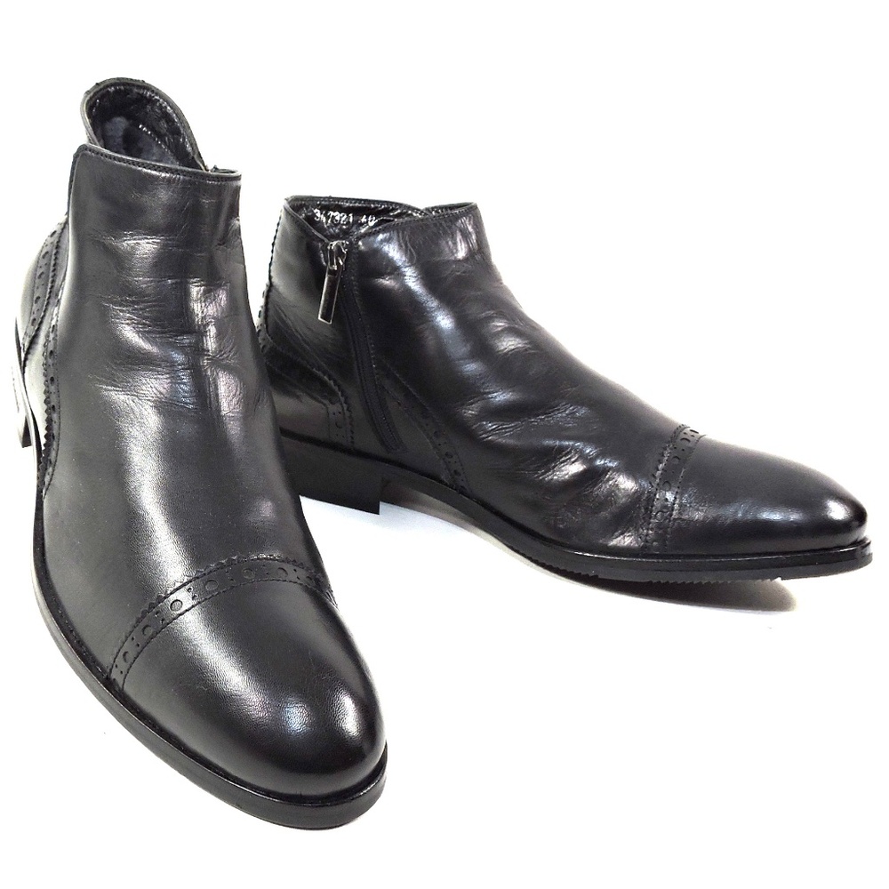 BALDININI 🇮🇹 MEN'S BLACK SOFT LEATHER WINTER LAMB FUR BOOTIE